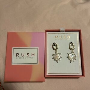 Rush by Dennis & Charles Gold and Pearlescent Heart Dangle Earrings